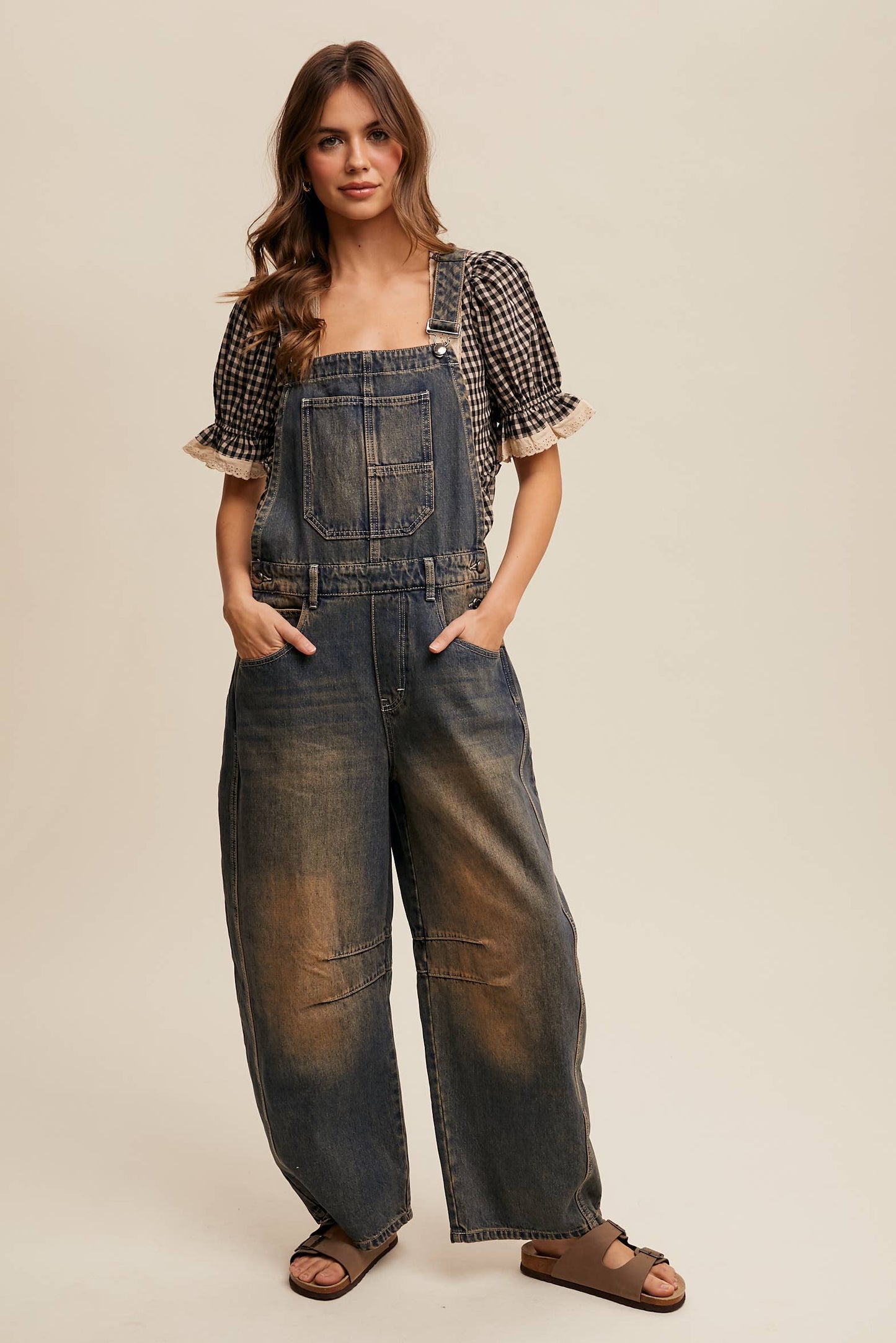 Barrel Jean Denim Overall: Blue Denim / S-M-L