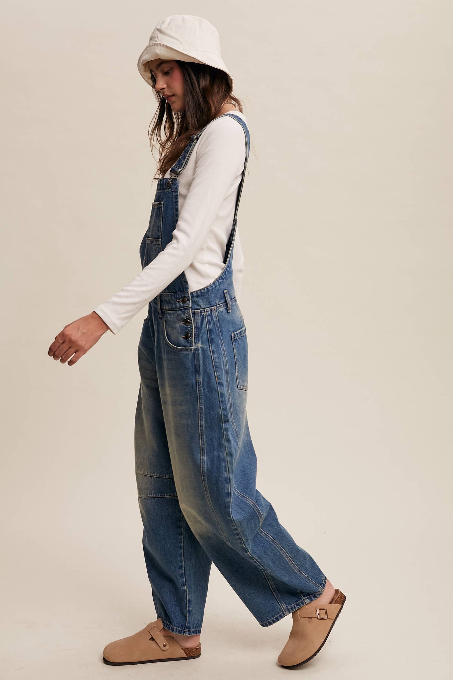 Barrel Jean Denim Overall: Blue Denim / S-M-L