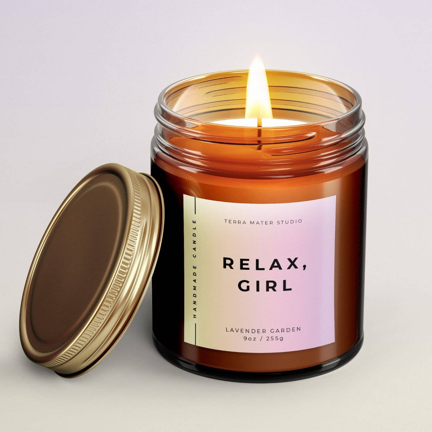 “Relax, Girl” Lavender Garden Soy Candle – Calming Aromatherapy Bliss,  All-Natural Scented Candle: Lavender Garden / 9 oz