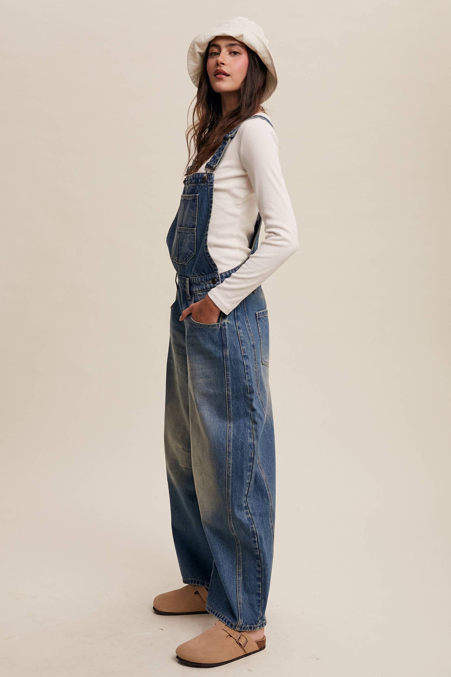 Barrel Jean Denim Overall: Blue Denim / S-M-L
