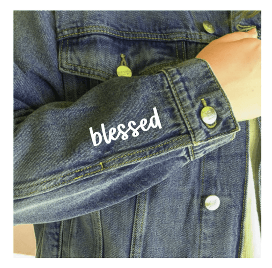 Vintage Washed Embroidered Blessed Denim Jacket: Blue Vintage Wash