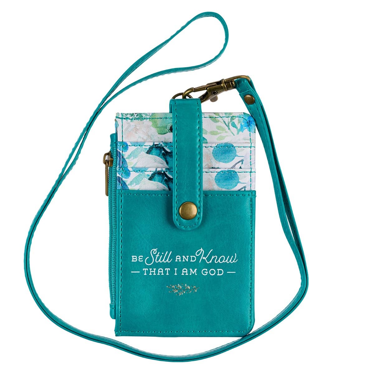 ID Card Holder Teal/White Floral Printed Be Still & Know