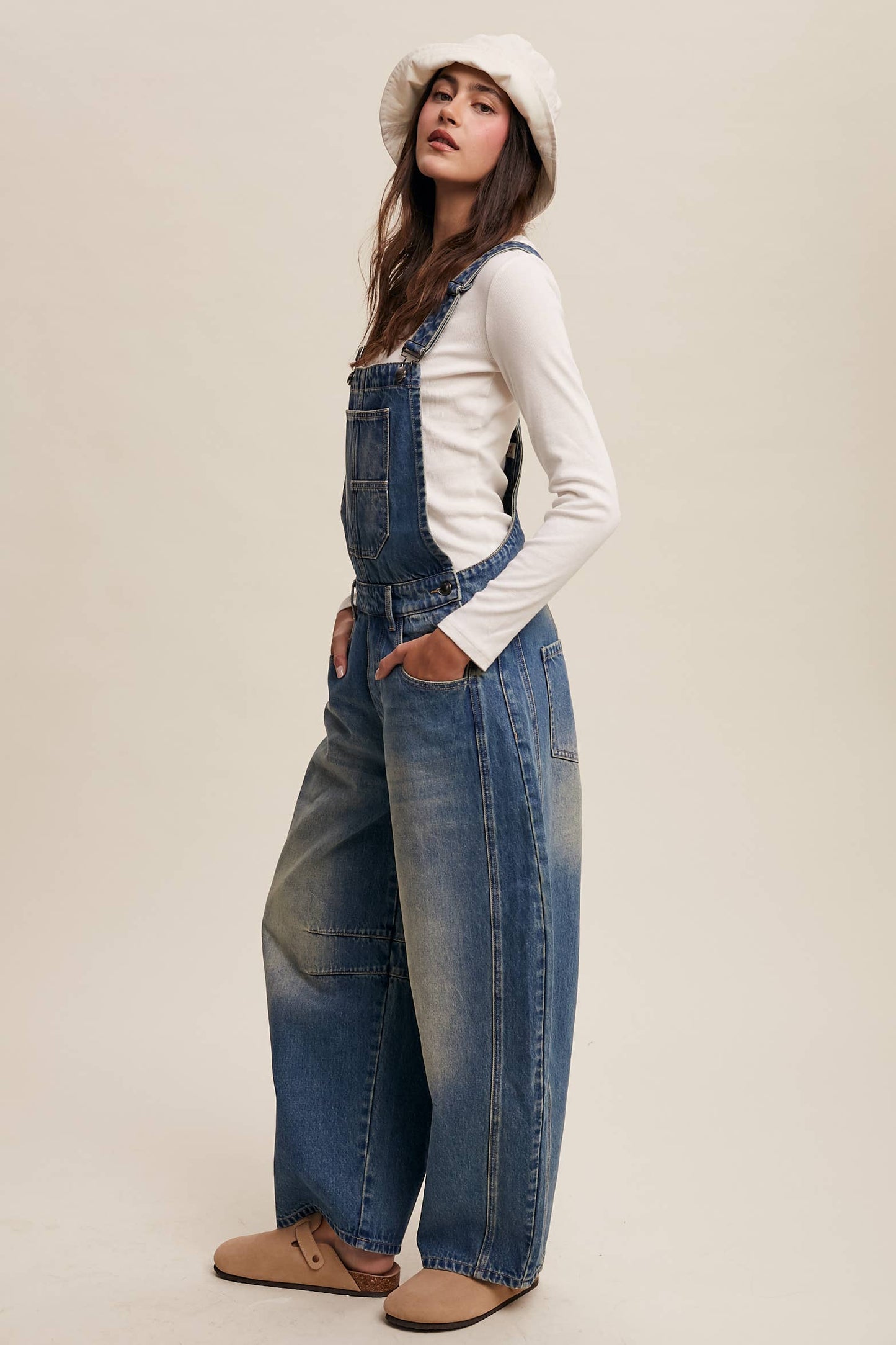 Barrel Jean Denim Overall: Blue Denim / S-M-L