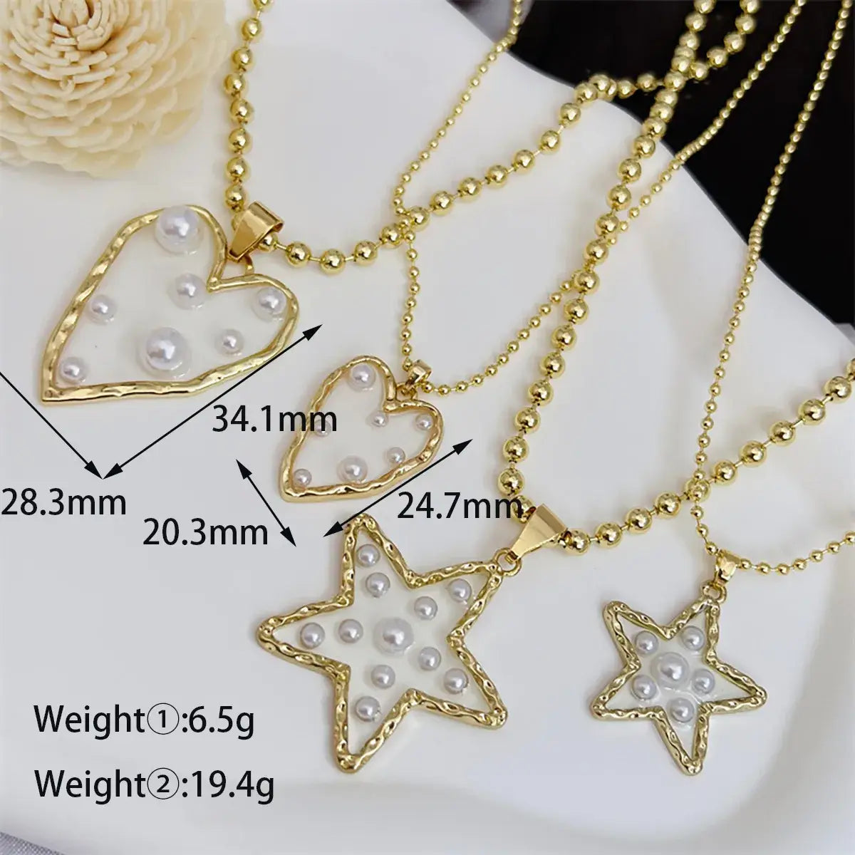 Beaded Necklace with Heart or Star Pendant with Pearls: Large Star