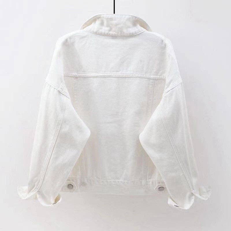 Oversized Vintage White Denim Jacket: WHITE / L