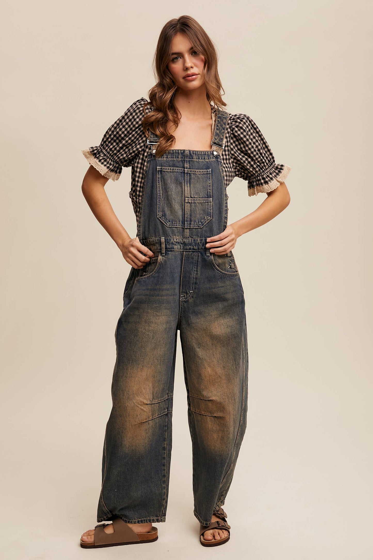 Barrel Jean Denim Overall: Blue Denim / S-M-L