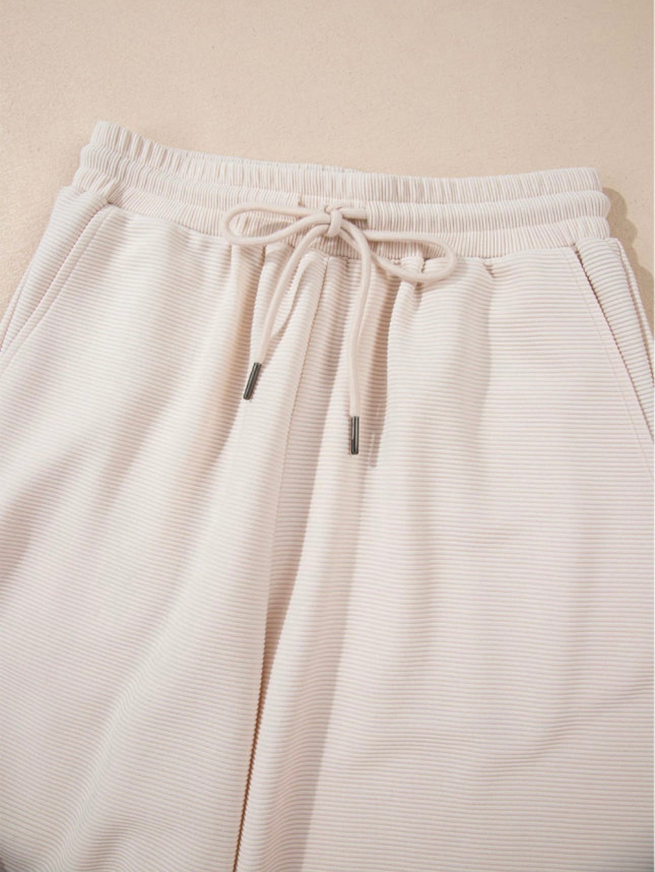 Apricot Textured Ruffle Sleeve Zippered Top Wide Leg Pant Set