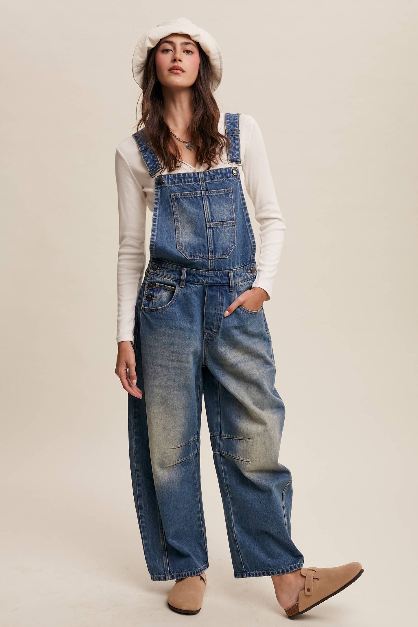 Barrel Jean Denim Overall: Blue Denim / S-M-L