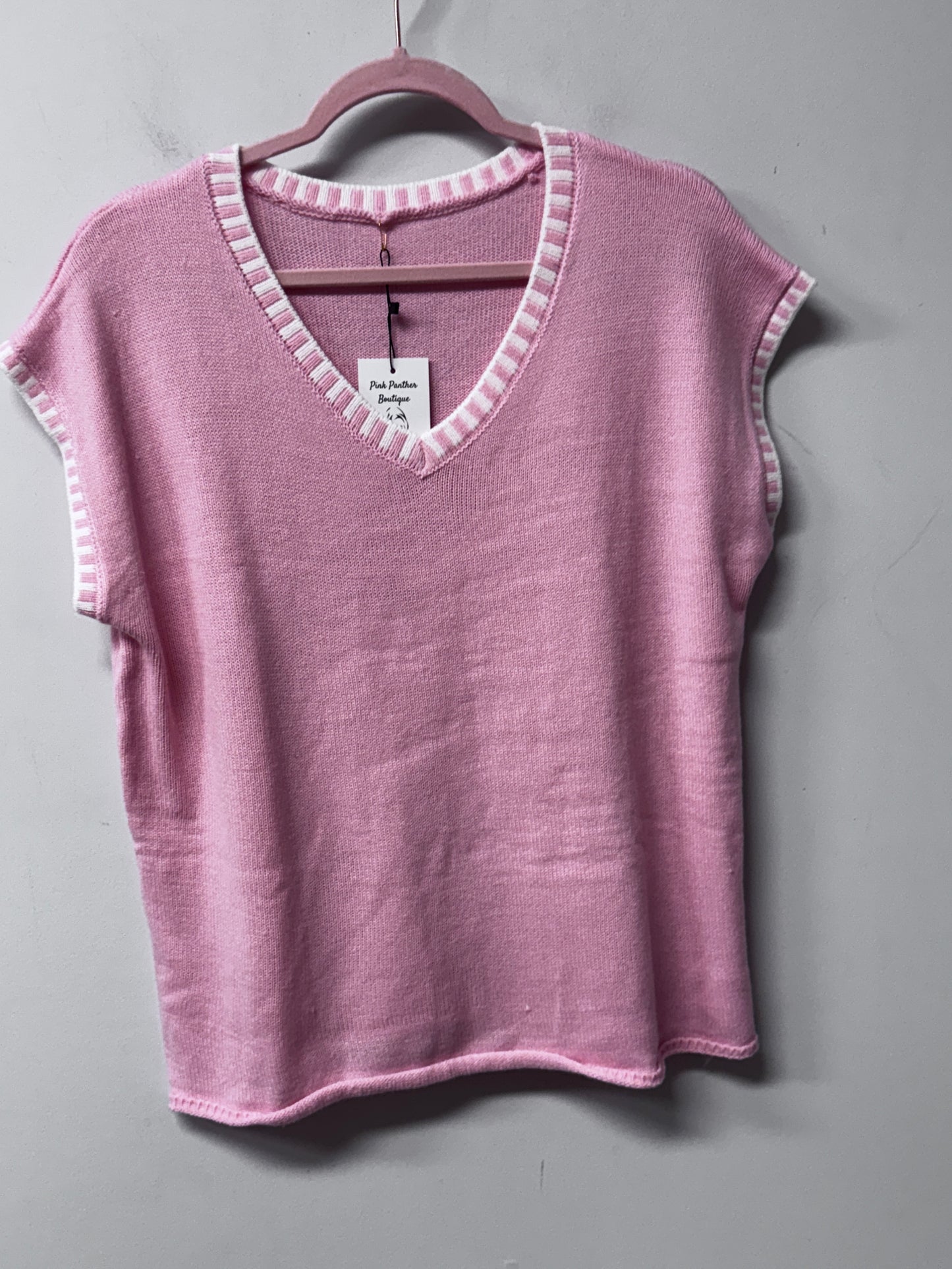 V-Neck Short Sleeves Sweater Vest