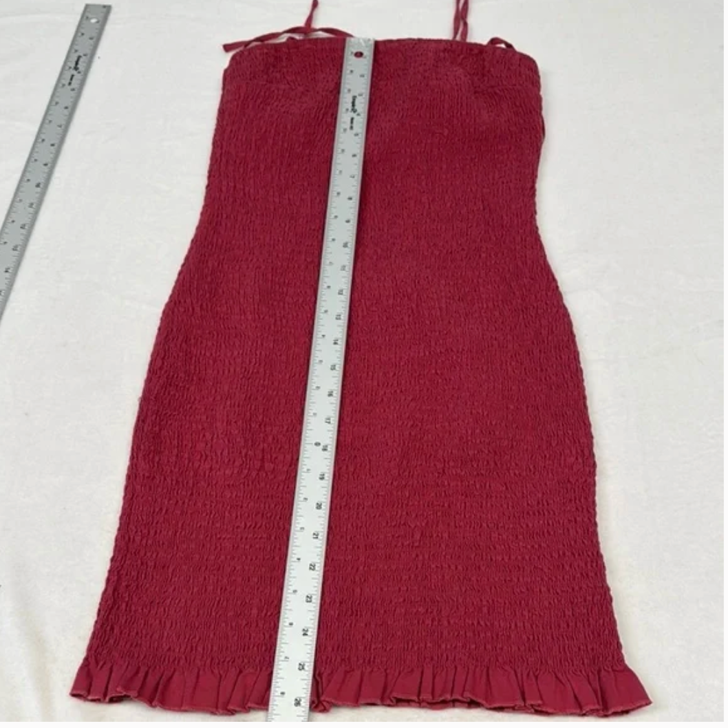 Abercrombie & Fitch Pink Ribbed Mini Dress Casual Smocked Stretch Ruffle XS