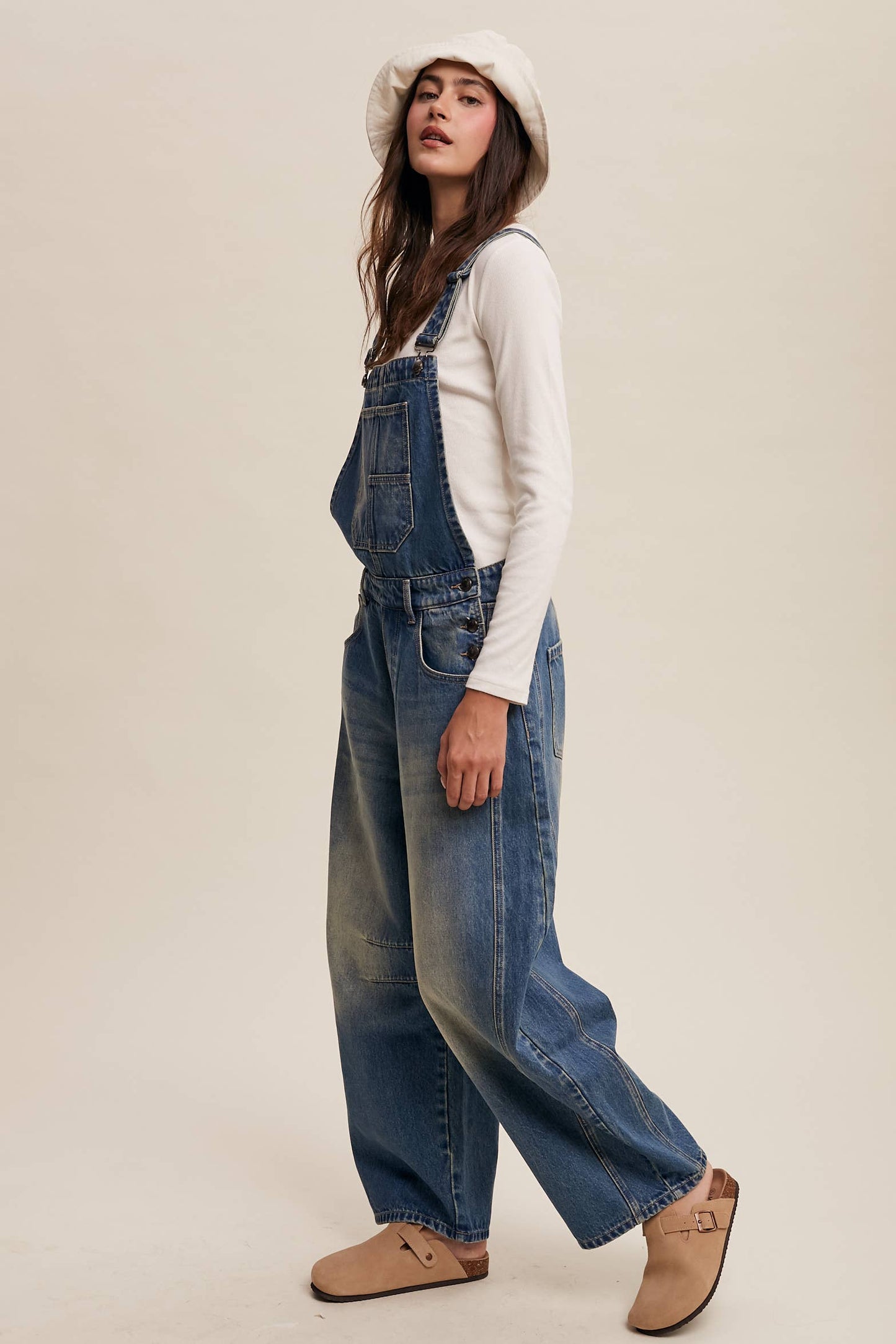Barrel Jean Denim Overall: Blue Denim / S-M-L