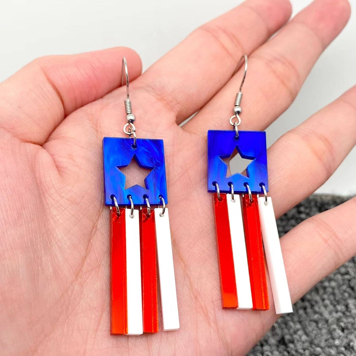 4th of July Acrylic USA Flag Element Dangle Earrings