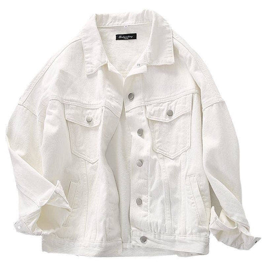 Oversized Vintage White Denim Jacket: WHITE / L
