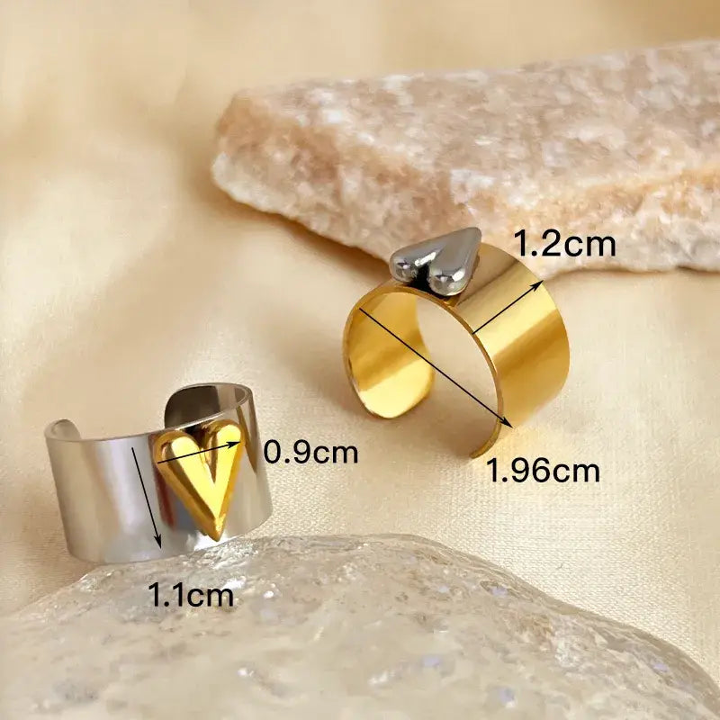 Solid Adjustable Mixed Jewelry Ring Silver and Gold Heart: Yellow Gold