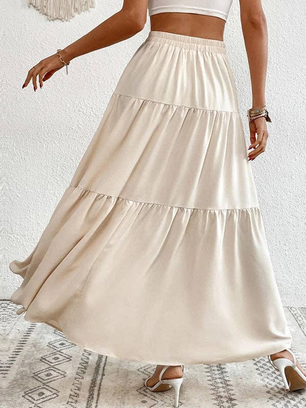 Loose Buttoned Pleated Split-Joint Skirts Bottoms: APRICOT