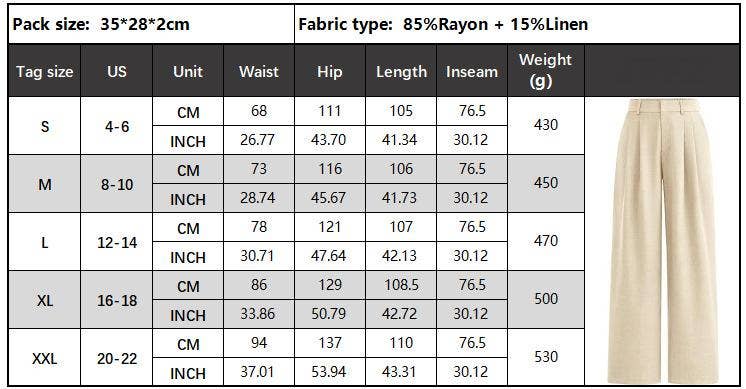 High Waist Wide Leg Trousers with Pockets: Black / 85%Rayon + 15%Linen