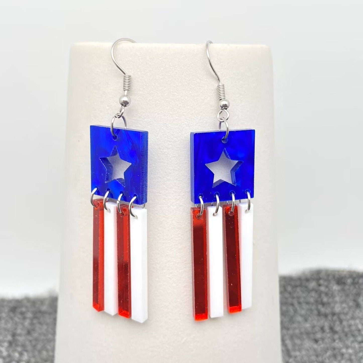 4th of July Acrylic USA Flag Element Dangle Earrings