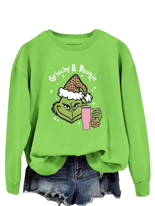 Holiday Grinch& Bougie Graphic Christmas Sweatshirt ZK770: Green