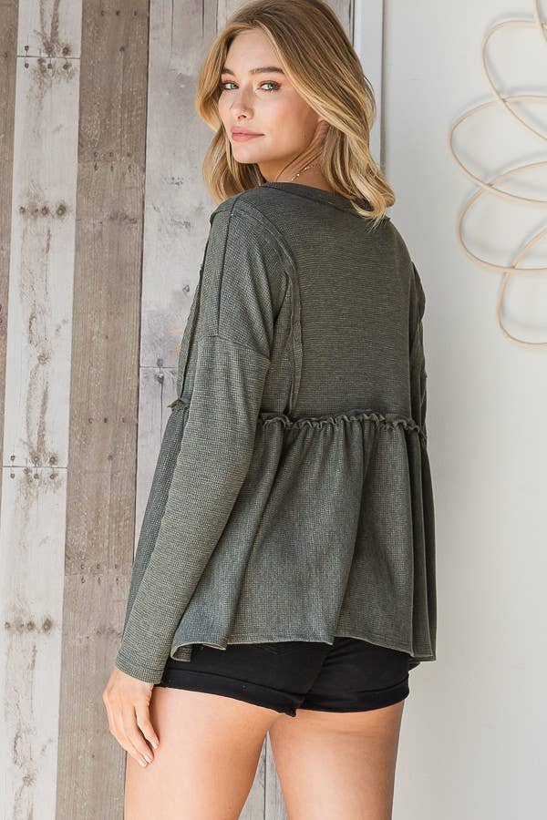 THERMAL VNECK BABYDOLL TOP OLIVE