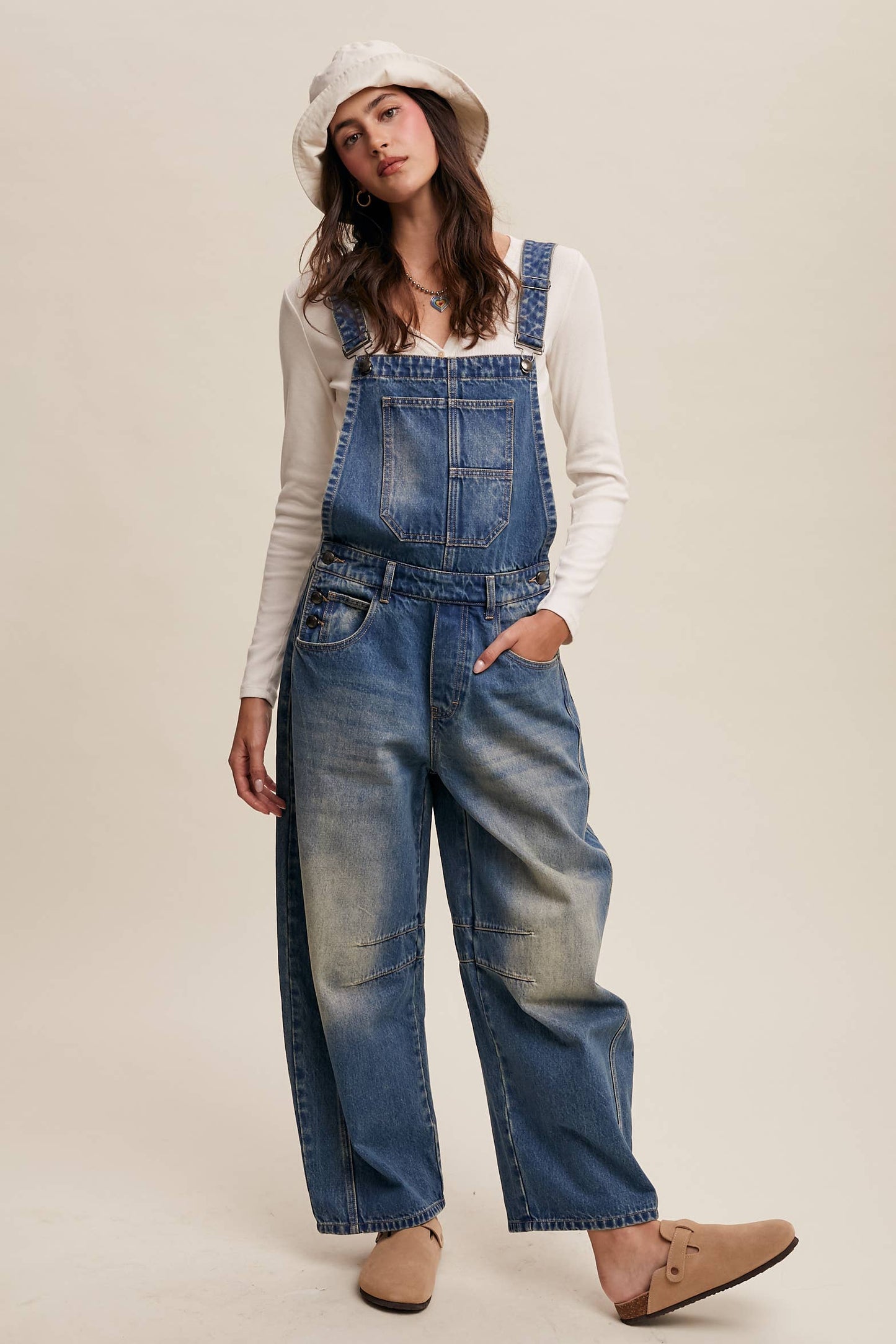Barrel Jean Denim Overall: Blue Denim / S-M-L