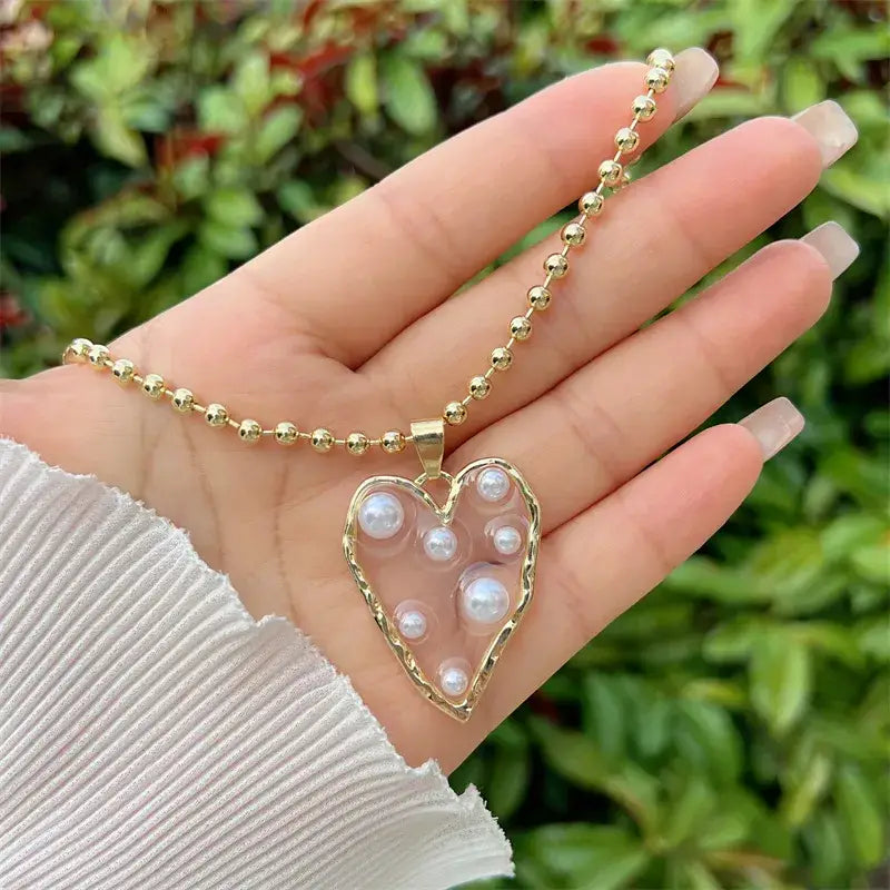 Beaded Necklace with Heart or Star Pendant with Pearls: Large Star