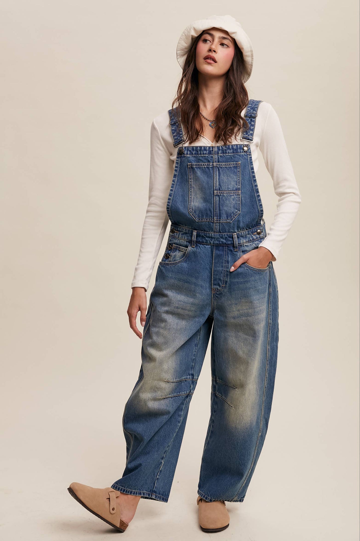 Barrel Jean Denim Overall: Blue Denim / S-M-L