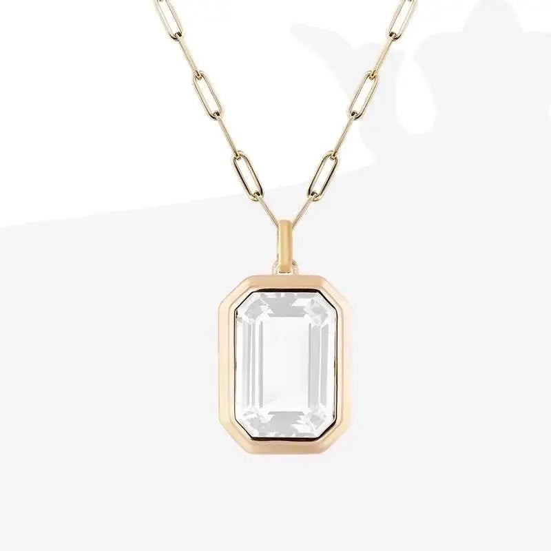 Vintage Style Stainless Steel Zircon Pendant Necklace: White