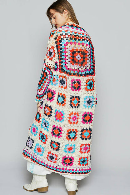 Long sleeve various colors crochet cardigan: BEIGE MULTI / Os