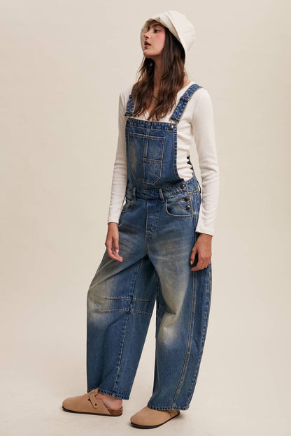 Barrel Jean Denim Overall: Blue Denim / S-M-L
