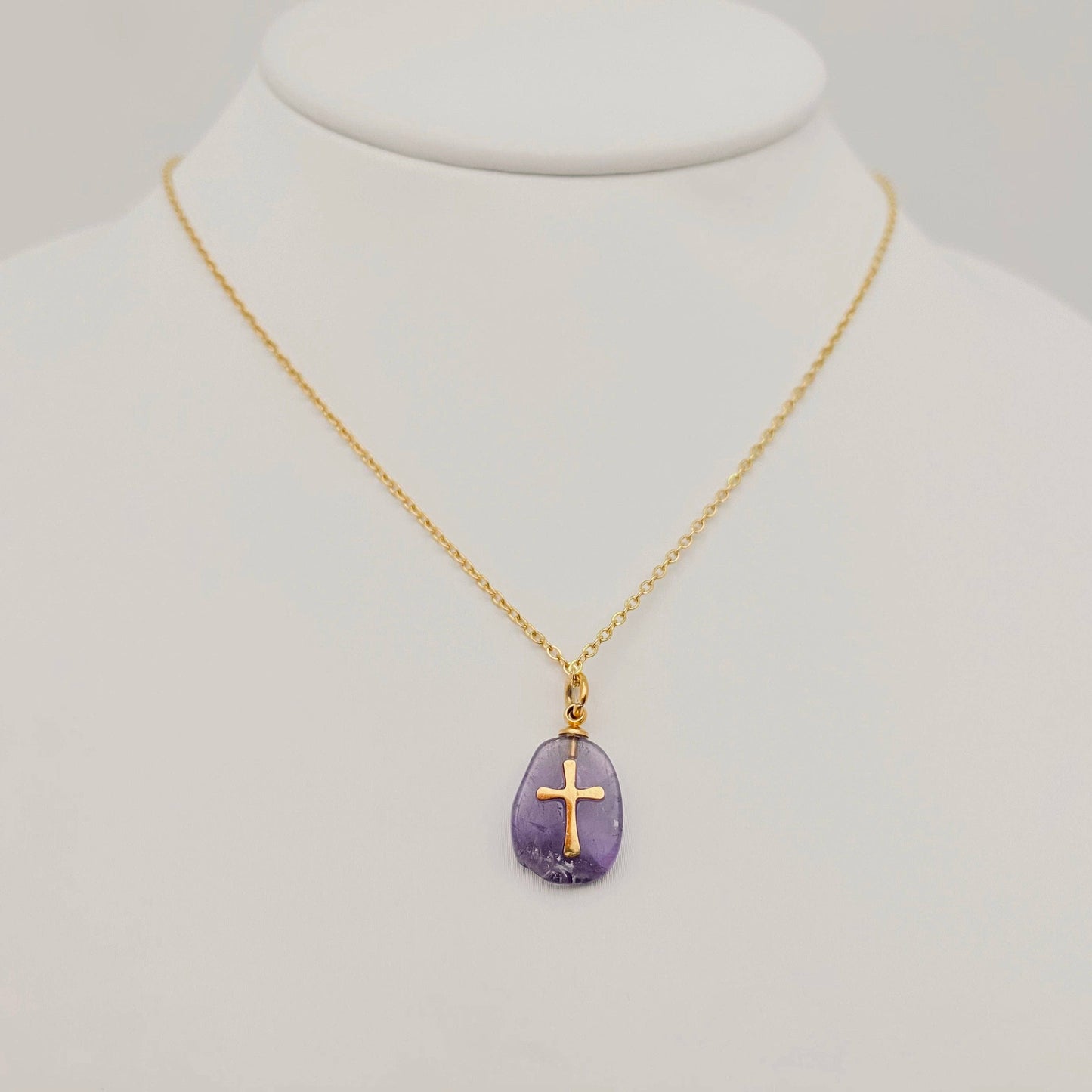 Natural Stone Stainless Steel Cross Pendant Necklace - CS: 3# White