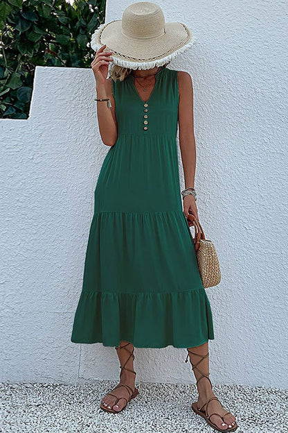 SLEEVELESS LOOSE CASUAL SOLID COLOR DRESS GREEN