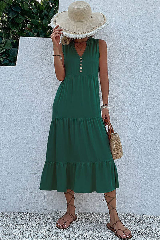 SLEEVELESS LOOSE CASUAL SOLID COLOR DRESS GREEN