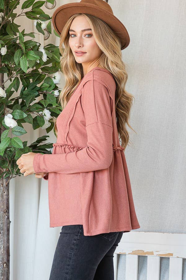 THERMAL VNECK BABYDOLL TOP  MARSALA