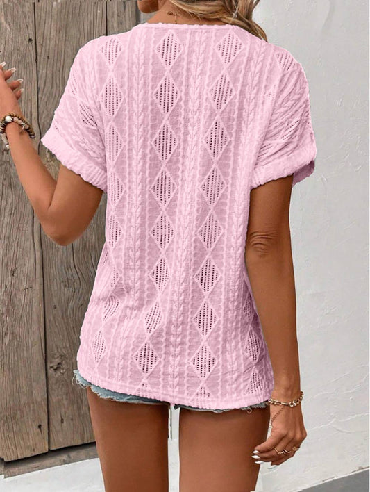 V-neck solid color loose short-sleeved T-shirt: PINK