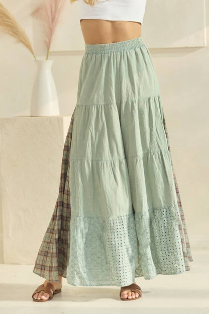 Acid Washed Tired Palazzo Pants: Washed Sage