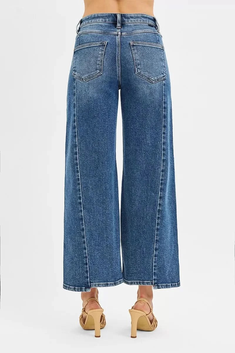 Risen High Rise Crop Wide Leg Jeans With Cropped Step Hem