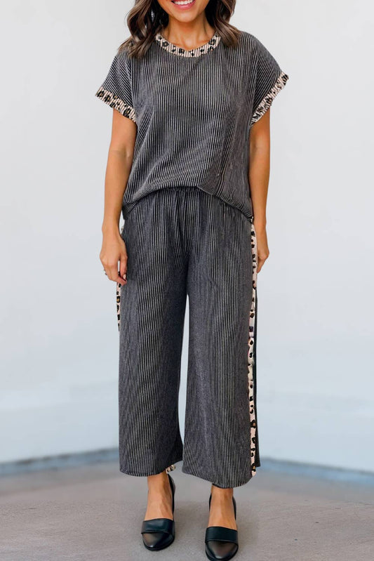 Leopard Patchwork T Shirt and Pants Set  | S-XL