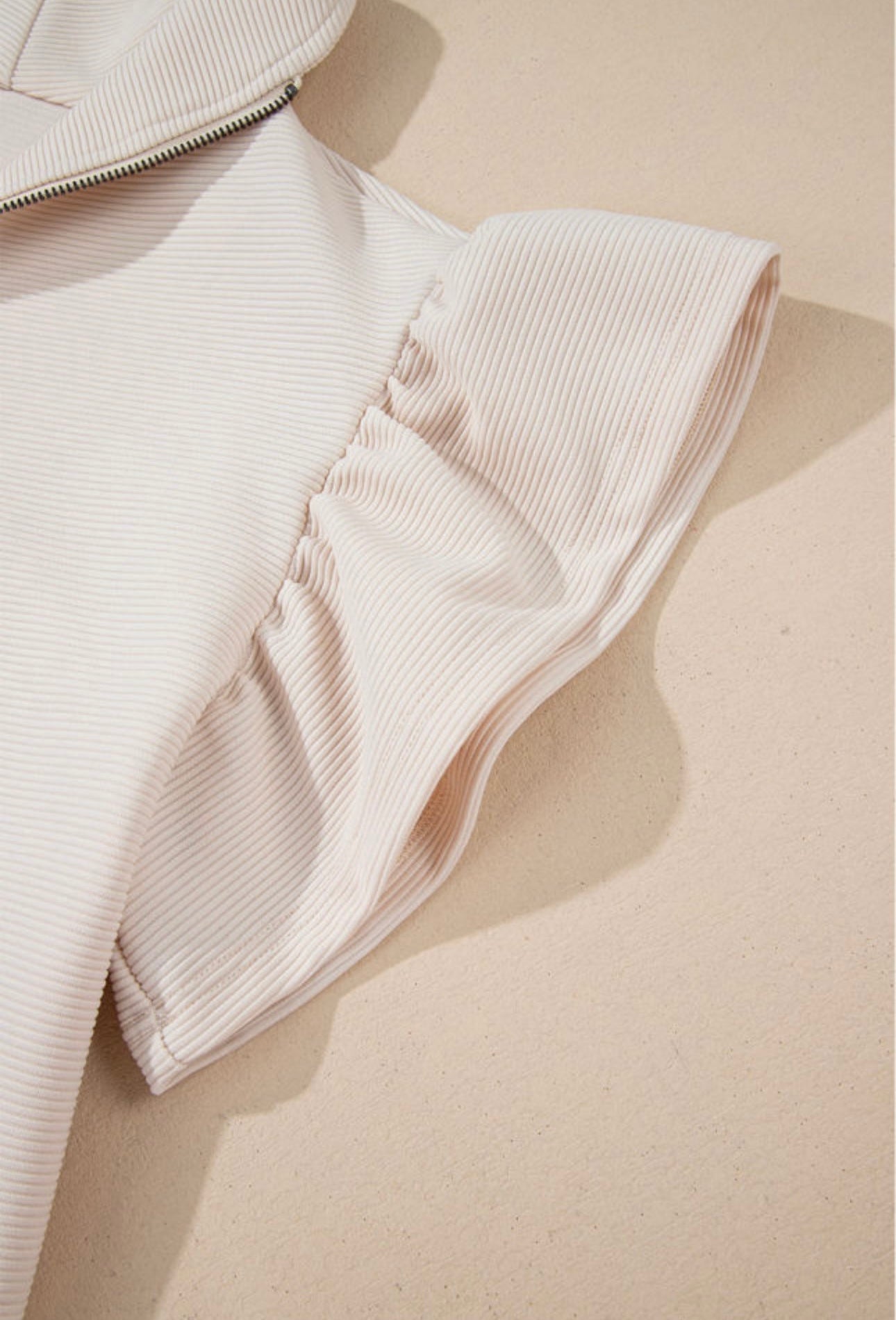 Apricot Textured Ruffle Sleeve Zippered Top Wide Leg Pant Set