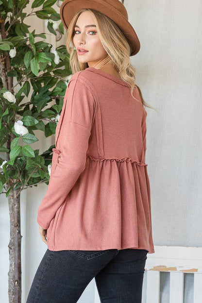THERMAL VNECK BABYDOLL TOP  MARSALA
