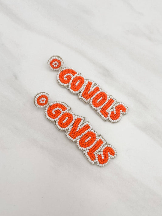 "GO VOLS" Beaded Earrings: ORANGE/WHITE
