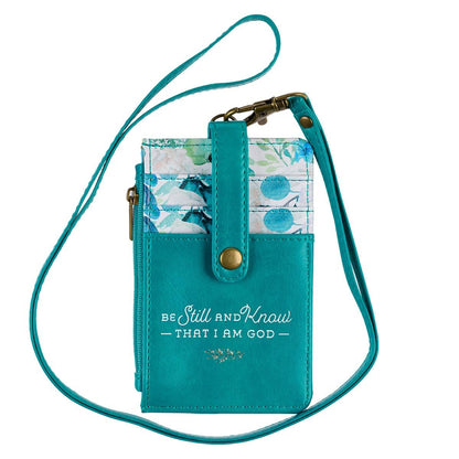 ID Card Holder Teal/White Floral Printed Be Still & Know