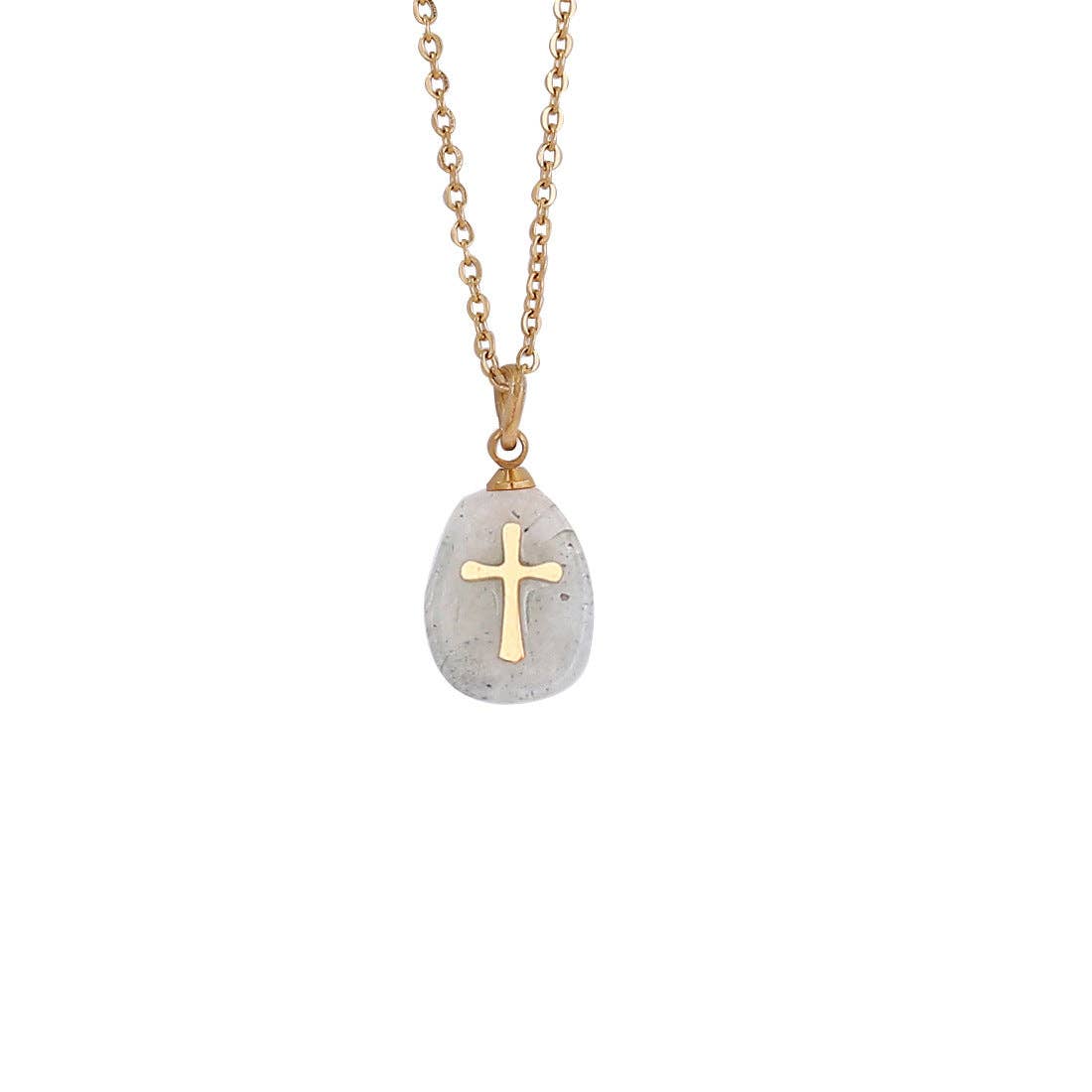 Natural Stone Stainless Steel Cross Pendant Necklace - CS: 3# White