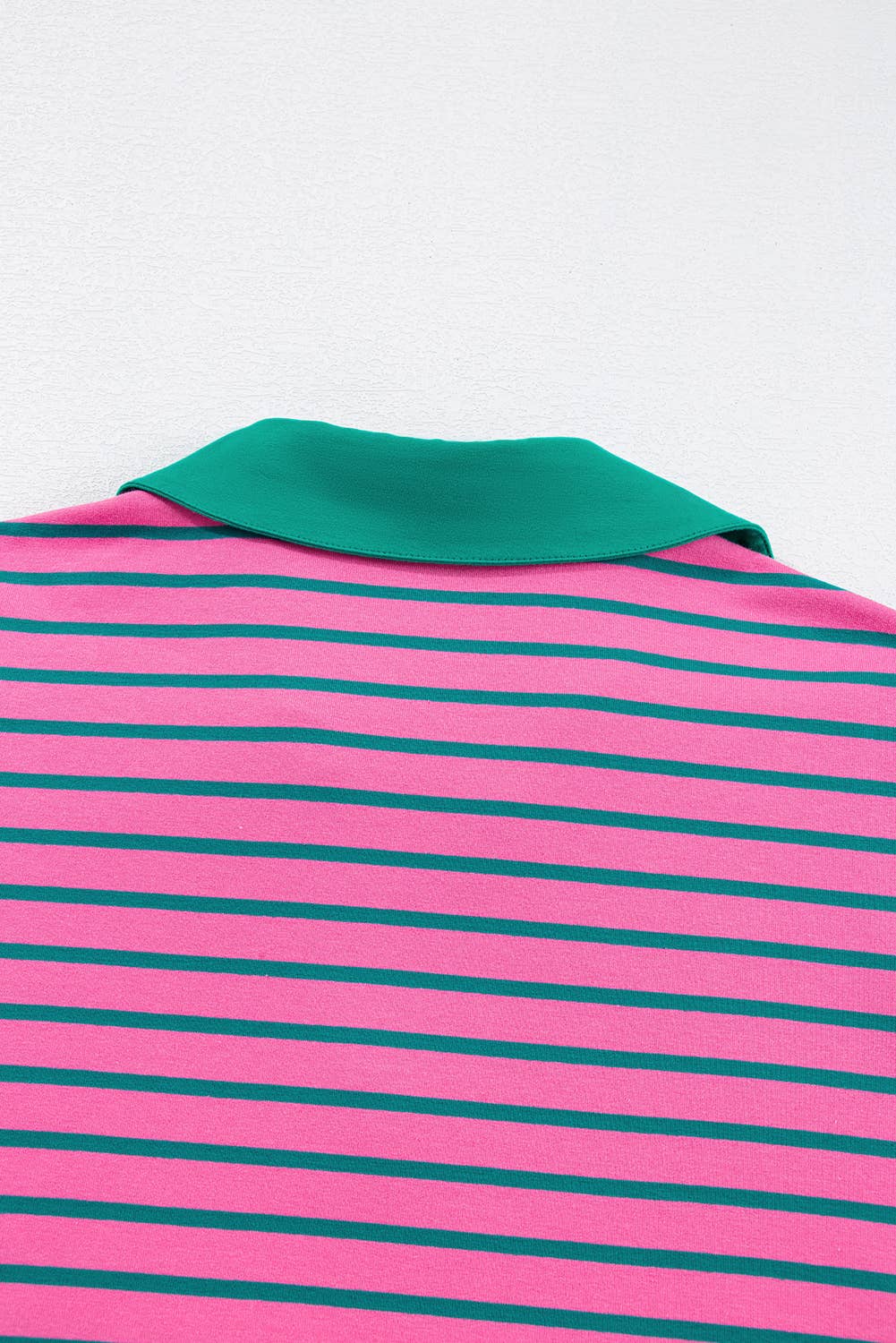 Plus Size Stripe V Neck Puff Sleeve Collared Shirt Dress: Pink / Plus Size