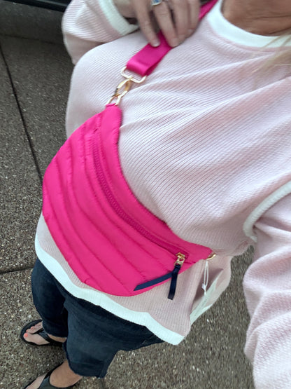 Pretty Simple Jolie Puffer Crossbody Bag Pink Adjustable Strap