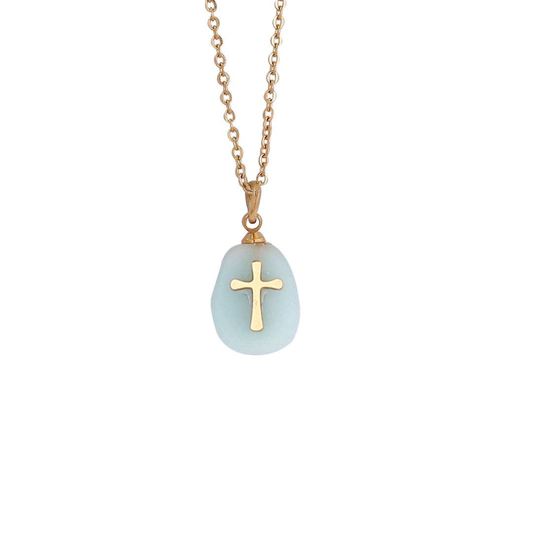 Natural Stone Stainless Steel Cross Pendant Necklace - CS: 3# White