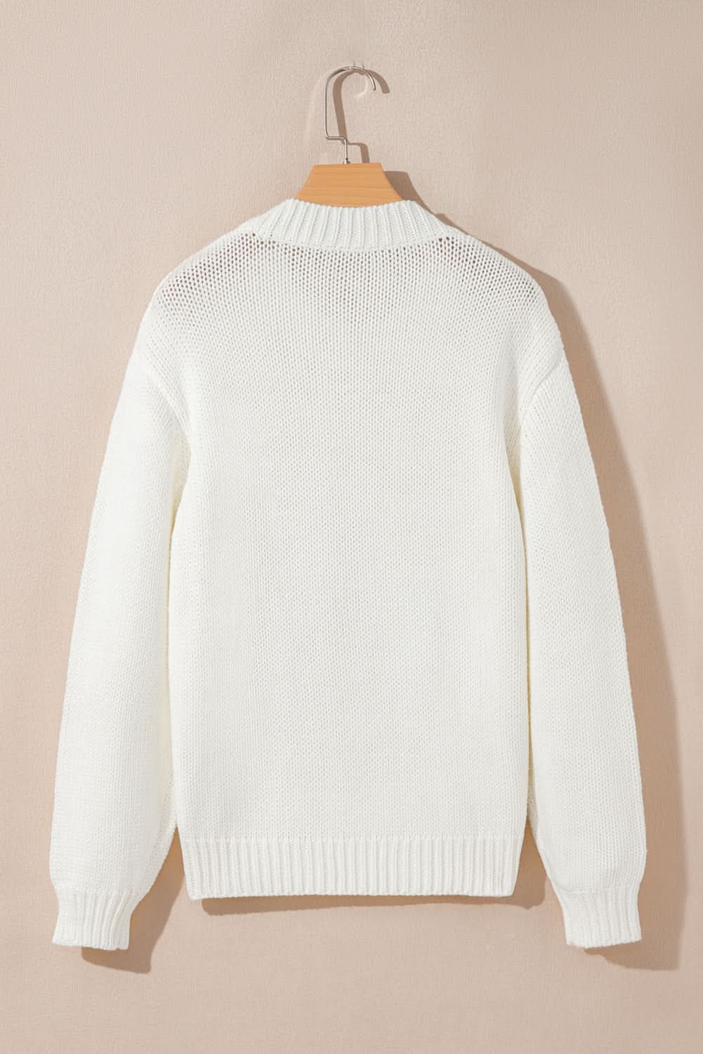 White Embroidered Bow Graphic Drop Shoulder Sweater