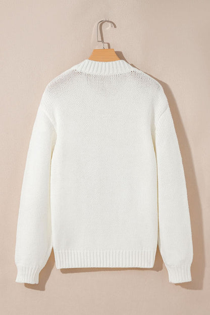 White Embroidered Bow Graphic Drop Shoulder Sweater