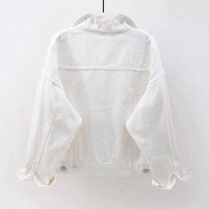Oversized Vintage White Denim Jacket: WHITE / L