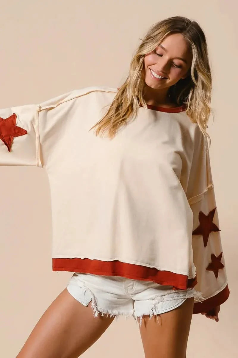 BiBi French Terry Patch Detail Sweatshirt With Red Stars