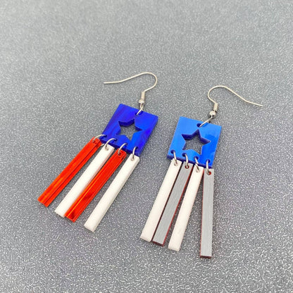 4th of July Acrylic USA Flag Element Dangle Earrings